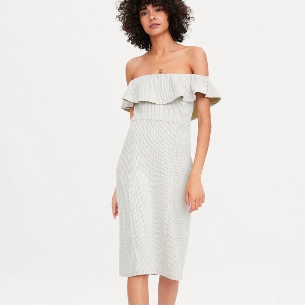 ZARA Textured Weave Dress with Ruffle